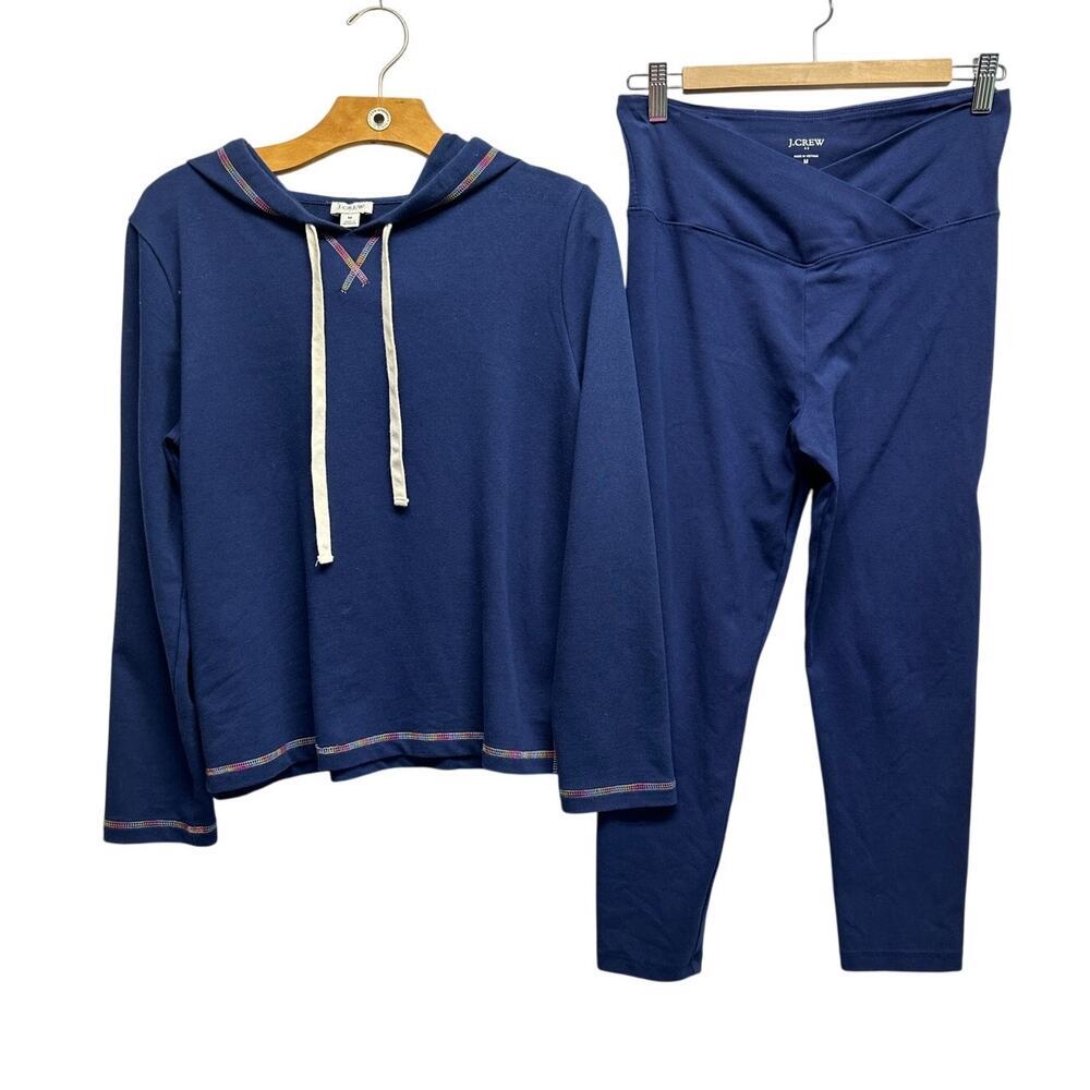 J. Crew Navy Blue Rainbow Stitch Hoodie and Crossover Leggings Lounge Set Medium